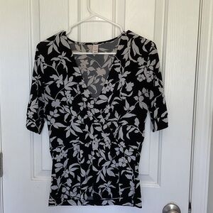 Merona Black and White Fitted Wrap Blouse
